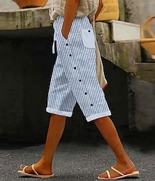 economico -Per donna Pantaloni harem Vacanza Vintage Stile Etnico Lunghezza al ginocchio Misura del girovita medio A righe Righe Inelastico All'aperto Casa Lavoro Blu Estate Primavera Autunno Vestibilità comoda