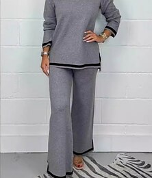 economico -Per donna Streetwear Quotidiano Set di Pantaloni Manica Lunga Scollo a V Tinta unica Casuale Quotidiano Nero Bianco Blu Estate Vestibilità regolare