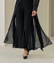 abordables -Pantalon palazzo noir pour femme, longueur totale, en mousseline de soie, haute élasticité, élégant, décontracté, quotidien, printemps, été, automne