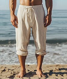 economico -Per uomo Pantaloni di Lino Pantaloni Pantaloni Estivi Pantaloni da Spiaggia Tasca Coulisse Elastico in vita A righe Comodità Traspirante Vacanza Quotidiano Ferie Hawaiano Boho Bianco