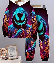 economico -Ragazzi 3D Grafico Fantasma Set Felpa con cappuccio & Pantaloni della tuta Tuta sportiva Tute da ginnastica Manica Lunga Primavera Autunno Quotidiano Essenziale Casual Bambini 4-12 Anni Con cappuccio