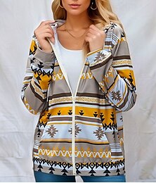 abordables -Mujer Sudaderas con cremallera Tribal Ropa de calle Casual Confortable Manga Larga Con Capucha Tops regulares Calle Festivos Noche Cerrar Estampado Negro Amarillo Rojo Gris Otoño