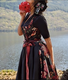 economico -Abito Dirndl Floreale da Donna con Grembiule Oktoberfest Carnevale Bavarese Festa della Birra Trachtenkleid Stile Tradizionale