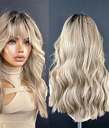cheap -Brazilian Remy Human Hair Ombre Hair 5x5 Lace Closure Glueless Wigs with Baby Hair For Women Highlighted Wavy Blonde 13x4 Lace Front Human Hair Wig With Bangs