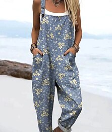 abordables -Mujer Mono Activo Floral Sin Mangas Correa Vacaciones Calle Holgado Azul polvoriento Morado Azul claro Verano