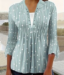 economico -Per donna Blusa Floreale Grafico Vintage Casual Manica 3/4 Colletto a Camicia Top Regolari Quotidiano Patchwork Stampato Nero Bianco Blu Viola Estate Primavera