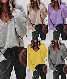 economico -Per donna Felpa Maglione Casual Tinta unica A Coste Scollo a V Lavorato a maglia Manica Lunga Top Regolari Maglia Quotidiano Ferie Weekend Giallo Viola Autunno
