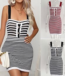 ieftine -Pentru femei Rochie Mini Rochie casual Rochie de vară Rochie Slip Modă În aer liber Petrecere Concediu Fit regulat Dungi Fără manșon Curele de Negru Roșu-aprins Vară