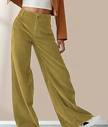 abordables -Mujer Perneras anchas Chinos Moda Casual Longitud total Alta cintura Plano Bolsillo Confortable Suave Cómodo Microelástico Exterior Calle Negro Azul Piscina Verde Café Primavera Otoño Invierno Holgado