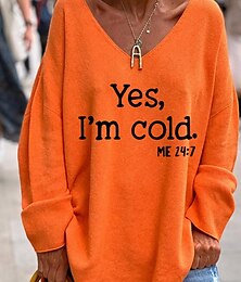 abordables -Mujer Blusa Letra Elegante Casual Manga Larga Escote en Pico Tops regulares Diario Estampado Negro Blanco Rosa Naranja Verde Trébol Primavera Otoño