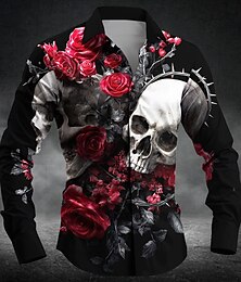 economico -Per uomo Romantico Costumi Halloween Giorno dei Morti Camicia Camicia con Bottoni Manica Lunga Stile gotico oscuro Ferie Abbigliamento casual alla moda Estate Primavera Collo ripiegato Stampa 3D