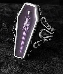economico -Anello da uomo in acciaio al titanio con bara gotica – gioiello vintage per feste di Halloween con design a scheletro per cosplay e moda retrò
