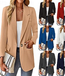preiswerte -Damen Blazer Atmungsaktiv Bequem Knöpfe Tasche Lässig Einfach Büro Straße Lässig Alltagskleidung Einreihig Regulär Umlegekragen Normale Passform Langarm Oberbekleidung Schwarz Weiß Rote Sommer