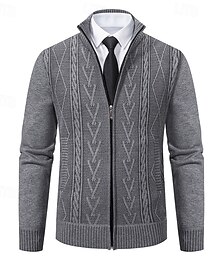 preiswerte -Herren Pullover Strickjacke Gerippt Stricken Normale Oberteile Gestrickt Geometrisch Stehkragen Moderne zeitgenössische Smart Casual Lässig Alltagskleidung Bekleidung Herbst Winter Hellgrau Dunkelgrau