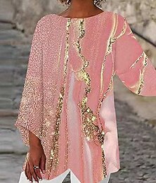 economico -Per donna Blusa Stampa Astratto Quotidiano Elegante Manica Lunga Girocollo Top Regolari Quotidiano Ferie Stampato Orlo asimmetrico Rosa Estate Primavera