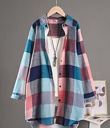 economico -Per donna Giacca Camicia Confortevole Traspirante Bottoni Stampato Casual Plaid Vacanza Streetwear Casuale Abbigliamento quotidiano Monopetto Lungo Collo ripiegato Vestibilità regolare Manica Lunga
