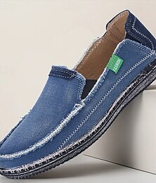 economico -Mocassini da uomo in denim blu con bordo sfrangiato, scarpe casual leggere slip-on per le uscite del fine settimana, le passeggiate estive e il comfort quotidiano