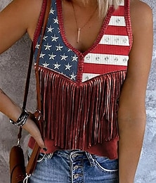 preiswerte -Damen Patriotische Spaghetti-Top Flagge Stilvoll Western Freizeit Ärmellos V-Ausschnitt Crop Tops Alltag Druck Rot Blau Lila Sommer Frühling