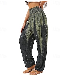 economico -Per donna Pantaloni Dritto Moda Boho Lunghezza intera Vita Alta Stampa Elastico in vita Traspirante Confortevole Micro-elastico Streetwear Abbigliamento quotidiano Uscire Nero Bianco Rosso Blu reale