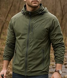 preiswerte -Herren Wanderjacke Regenmantel Sportjacke Außen Wasserdicht Winddicht Schnelltrocknend Leicht Wanderoutfits Wanderbekleidung Frühling Herbst Jacke Tennis Golfspiel Laufen Einfarbig Schwarz Armeegrün