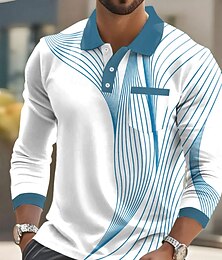 Недорогие -Муж. Геометрический принт Поло Длинный рукав Футболки поло Рубашки с воротником Деловая одежда Бизнес Одежда для спорта и отдыха На каждый день Карман 3D печать Пуговицы Весна Осень Зима