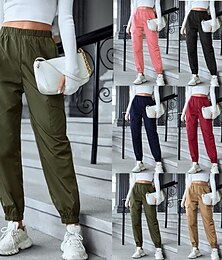 billiga -Dam Militärbyxor Byxor Mode Streetwear Fullängd Naturlig Slät Ficka Elastisk midja Bekväm Utomhus Gata Utekväll Vin Svart Rosa Sommar Normal