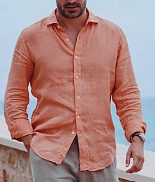 economico -Per uomo Camicia Camicia di lino Camicia Estiva Abbigliamento da spiaggia Camicia con Bottoni Semplice Vacanza Quotidiano Nero Bianco Blu Arancione Manica Lunga Collo ripiegato Primavera & Estate