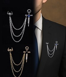 preiswerte -Gothic-Kettenbrosche mit Totenkopf und Dolch für Herren – Vintage-Anstecknadel mit geflügeltem Totenkopf und Strasssteinen für Halloween-Partys, Cosplay und Retro-Mode