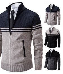 preiswerte -Herren Pullover Strickjacke Kurzer Pullover Gerippt Stricken Normale Oberteile Gestrickt Farbblock Stehkragen Aufwärmen Moderne zeitgenössische Büro Lässig Bekleidung Herbst Winter Schwarz Marineblau