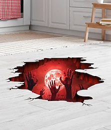 levne -halloweenská podlaha &Samolepka na zeď s 3D strašidelným červeným měsícem a průlomovým designem ruky, samolepicí dekorace na podlahu a zeď do ložnice a obývacího pokoje.