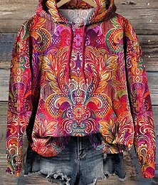 economico -Per donna Felpa con cappuccio Grafico Caldo Vintage Moda Manica Lunga Con Cappuccio Top Regolari Streetwear Abbigliamento Quotidiano Ferie Stampato Rosso Blu Viola Marrone Verde Autunno Inverno