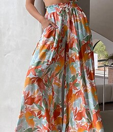 voordelige -Dames Chinese Vakantie Modieus Streetwear Volledige lengte Hoge taille Bloemig Grafisch Elastische tailleband Opdrukken Comfortabel Zacht Micro-elastisch Buiten Vakantie Straat Regenboog blauw