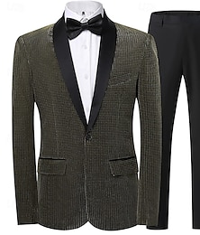 economico -Smoking da uomo, da festa, in argento e nero, stile punk disco, con papillon, vestibilità standard, 2 pezzi, monopetto, un bottone