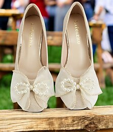 preiswerte -Beige Pumps für Damen mit niedrigem Absatz, elegante Schuhe mit Perlenschleife für Oktoberfest- und Festival-Outfits, eleganter Komfort für den ganzen Tag