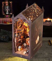olcso -1 db rusztikus, fából készült varázslatos könyvtári könyvespolc-betét, barkács babaház készlet bútorokkal, kézműves 3D-s puzzle, otthoni hálószoba dekoráció, indukciós világítás, 10,82 hüvelyk magas