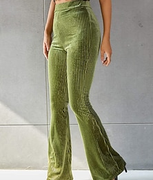 abordables -Femmes Pantalon en velours côtelé Pantalon à pattes d'éléphant Mode Streetwear Longueur complète Naturel Uni Taille Élastique Extérieur Confortable Extérieur Rue Week-end Rouge bordeaux Vert fonc