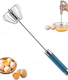 preiswerte -Halbautomatischer Schneebesen aus Edelstahl, Handrührgerät, Rührwerkzeug, manueller Eierschüttler, rotierender automatischer Schneebesen zum Kochen von Eiern und Milch in der Küche