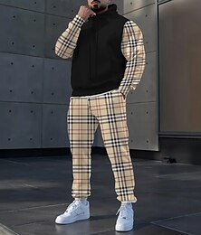 economico -Per uomo Blocco di colori 2 pezzi Set di felpe 3D Tuta Felpa con Cappuccio Manica Lunga Pantaloni lunghi Con Cappuccio Casual Quotidiano Athleisure Stampa 3D Primavera Autunno Inverno Nero
