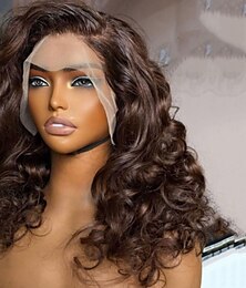 economico -Capelli Vergini Non Trattati 5x5 Chiusura 13x4 Fronte in Pizzo Parrucca Riga Libera Capelli brasiliani Ondulato Marrone Parrucca 130% 150% Densità dei capelli con Capelli di Bambino 100% Vergine