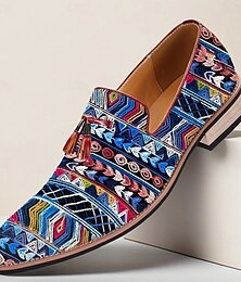 preiswerte -Herren-Loafer aus Jacquard mit ethnischem Muster und Kunstlederakzenten, Slipper im Boho-Stil für Kunstausstellungen, Sommerhochzeiten und Kreativberufe