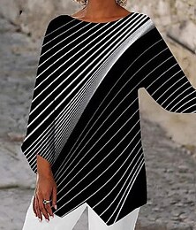 economico -Per donna Blusa A righe Quotidiano Elegante Manica Lunga Girocollo Top Regolari Quotidiano Ferie Stampato Orlo asimmetrico Nero Estate Primavera
