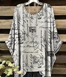 abordables -Mujer camisa boho Graphic Geométrico Abstracto Elegante Bohemia Activo Manga Corta Manga Murciélago Cuello Barco Tops regulares Diario Festivos Ropa de playa Negro Blanco Rosa Marrón Verano Primavera