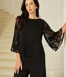 economico -Per donna Camicia di Pizzo Blusa Top Eleganti Top in chiffon Tinta unica Floreale Grafico Elegante Essenziale Casual Mezza Manica Manica a Volant Scollo a Barca Top Regolari Ospite di nozze Lavoro
