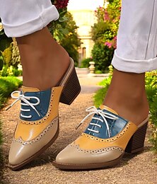 preiswerte -Damen-Oxford-Pantoletten mit Colorblock-Design – Retro-Schlupfschuhe im Wingtip-Brogue-Stil für Vintage-Liebhaber, das Büro und Freizeitausflüge