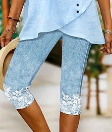 billiga -Kvinnors leggings capri byxor hög elasticitet semester mode hawaian knälängd medelhög midja blommig grafisk tryckand andningsbar mjuk semester avslappnad daglig ljusblå sommar vår regular fit