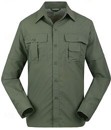 preiswerte -Herren Wanderhemd Wanderspitze Cargo-Shirt Langarm Umlegekragen Oberteil Außen Wasserdicht Winddicht Leicht Polyester Dunkelgrau Armeegrün Khaki Laufen Camping / Wandern / Höhlenforschung