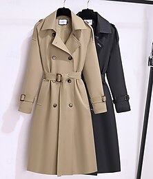 preiswerte -Damen Trenchcoat Bequem Knöpfe Tasche Mode Modern Einfach Ausgehen Wochenende Doppelreihig Lang Umlegekragen Normale Passform Langarm Oberbekleidung Schwarz Khaki Herbst Winter