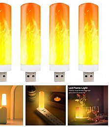 economico -4 lampade a fiamma simulata, lampade a candela, lampade a fiamma dinamica, mini lampada da comodino USB, piccola lampada da notte, luci decorative per Halloween e Natale