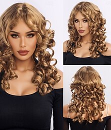 baratos -Perucas sintéticas Encaracolado Ondulado Corte Assimétrico Com Franjas Fabrico à Máquina Peruca 18 polegadas A1 Cabelo Sintético Mulheres Clássico Confortável Cores Gradiente Multi Cores