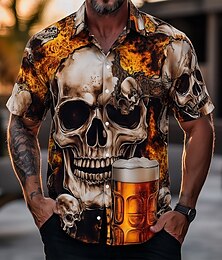 preiswerte -Herren 3D Oktoberfest-Bier Totenkopfe Hemd Sommerhemd Knopfhemd Kurzarm Vintage-Retro Outdoor Ferien Sommer Frühling Umlegekragen 3D-Druck Hemden mit Kragen Orange